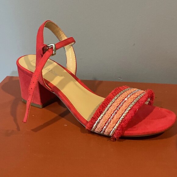 Lexi & Abbie Heels (US Women's Heels Size 8), RED, PALE, STRIPED HEELS	 Lexi & A - Picture 3 of 5